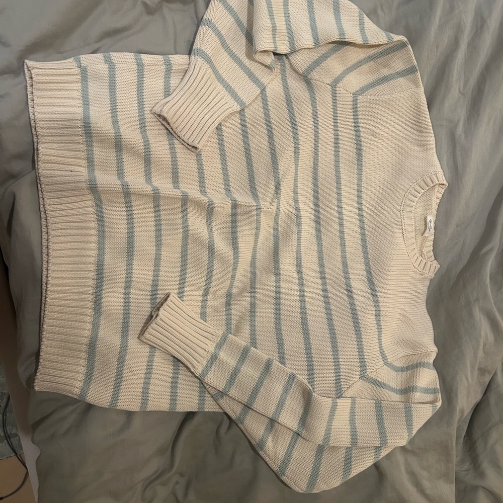 Brandy Melville Cream and Blue Striped Sweater